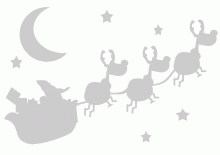 Stencil babbo natale sulla slitta che sfreccia nel cielo con le renne
