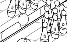 Disegno campo da bowling con birilli e boccia