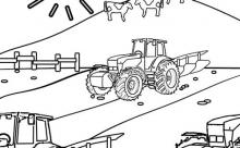 Disegno di trattori al lavoro che arano da colorare
