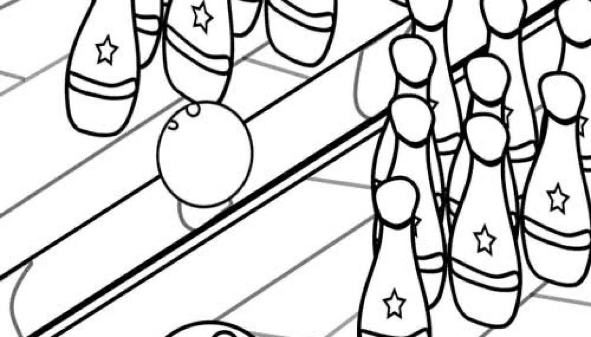Disegno campo da bowling con birilli e boccia